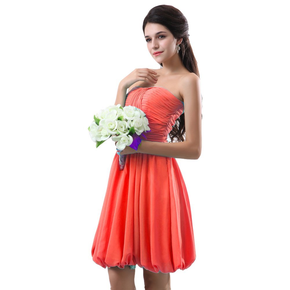 Kivary Women's Short Pleated Beach Bridesmaid Dresses Knee Length Coral US 20W