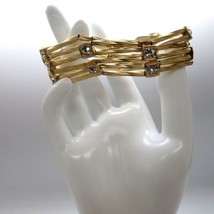 Brushed Gold Tone Stretch Bracelet Six Multi Strand Square Rhinestone En... - £15.90 GBP