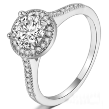 2Ct Round Moissanite Halo Engagement Wedding Ring 14K White Gold Plated Silver - £132.35 GBP