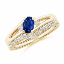 ANGARA Tilted Sapphire Split Shank Bridal Set with Diamonds in 14K Solid... - $1,847.12