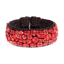 Pretty Mosaic Coral Expandable Organic Cuff-Bracelet - £12.37 GBP