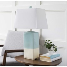 Rustic Table Lamp with Glazed Ceramic Base Blue Cream White Transitional... - £82.06 GBP