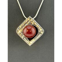Vintage Carnelian Globe Marcasite 925 Sterling Silver Pendant Necklace - $74.00