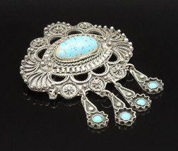 MIDDLE EAST 925 Silver - Vintage Beads &amp; Rope Turquoise Brooch Pin - BP9609 - $88.92