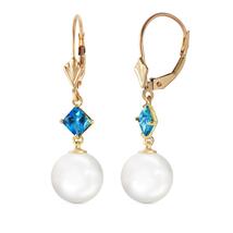 Galaxy Gold GG 14K Solid Yellow Gold Natural Blue Topaz and Freshwater Pearl Dan - $473.67