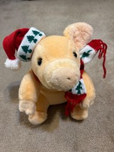 Vintage 1985 Christmas Pig Plush Holiday With Knit Hat Scarf Stuffed Animal 14” - £13.81 GBP