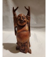 Wood Carving carved Wooden Happy Laugh Laughing Buddha Statue 6&quot; Tall - $34.65