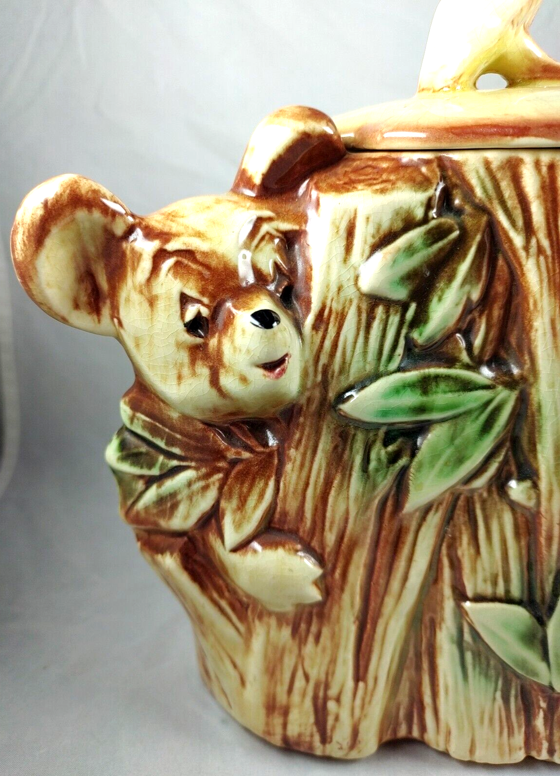 McCoy Signed Koala Bear and Bamboo Ceramic Cookie Jar 1950's MCM Design - $28.04