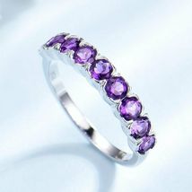 1Ct Round Cut Purple Amethyst Half Eternity Wedding Ring 14K White Gold Over - £63.23 GBP