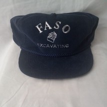Vintage Faso Excavating Corduroy Blue Rope Trucker Snapback Hat Cap Adjustable - £15.56 GBP