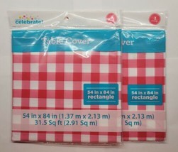 Way To Celebrate 54x84 Rectangle White &amp; Red Checkered Gingham Tablecloth 2 Pack - £6.32 GBP