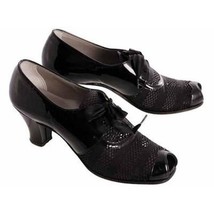 Vintage Womens Shoes Oxfords 1930s Black Patent/Mesh/Peeptoe Sz 7 Dickerson - $165.14
