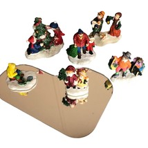 Christmas Snow Village Accessories Lot of 6 People w Pond Mini Holiday Figures - £25.98 GBP