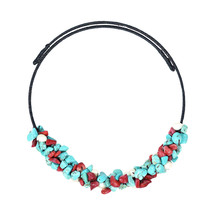 Lovely Turquoise/Coral/Pearl Choker Wire Necklace - £12.65 GBP