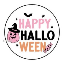 30 Happy Halloween Envelope Seals Labels Stickers 1.5&quot; Round Pumpkin Candy Bats - £6.00 GBP