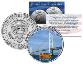 Akashi Kaikyo Bridge * Famous Bridges * Colorized Jfk Half Dollar Us Coin Japan - £6.73 GBP