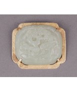 Heavy 14K Yellow Gold Chinese Carved Jade Jadeite Brooch Brooch Pin - £753.62 GBP