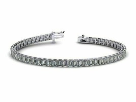 20 Ct Emerald Cut VVS1 Simulated Tennis Bracelet 14K White Gold Plated Silver 8&quot; - £148.69 GBP