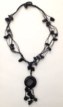 Artisan Made Black Station Necklace Glass or Stone Estate Find Statement Piece - £15.73 GBP