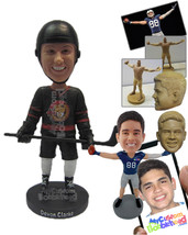 Personalized Bobblehead Male Ice Hockey Player Giving Pose Holding Hockey Stick  - £72.65 GBP