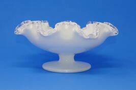 Fenton Silver Crest Ruffled Milk Glass Footed Bowl Pedestal Candy Dish - $24.99