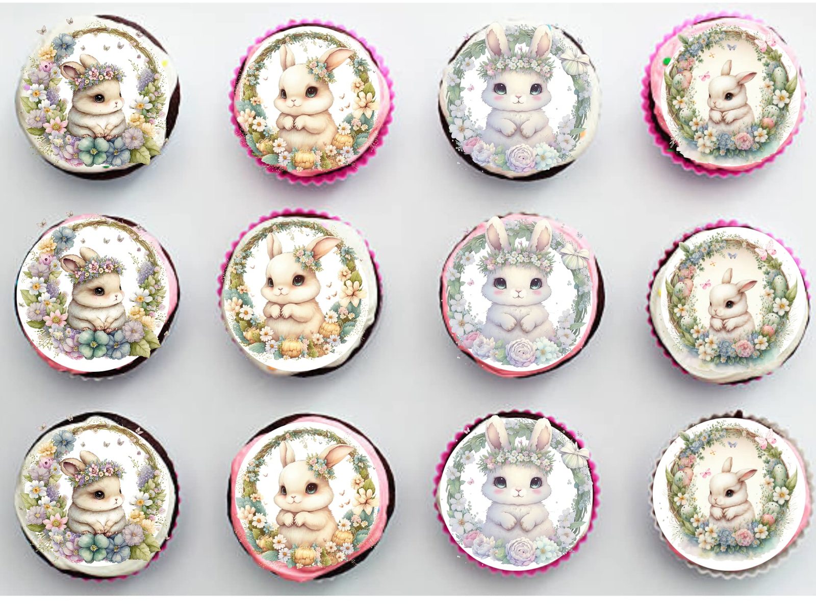 Twelve 2" Easter Bunny Cupcake Toppers Cute Bunny Themed Birthday Edible Image E - £13.16 GBP