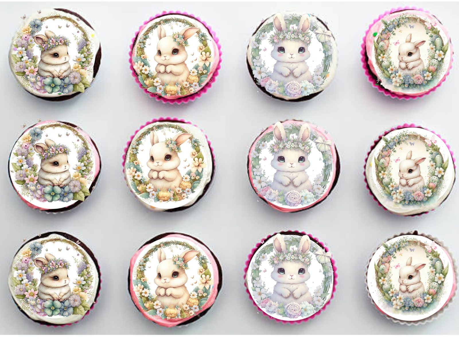 Twelve 2" Easter Bunny Cupcake Toppers Cute Bunny Themed Birthday Edible Image E - $16.47