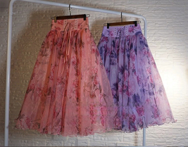 Purple Rose Floral Party Skirt Outfit Organza Maxi Holiday Party Skirt Plus Size image 6