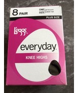 Leggs Everyday Plus Size Knee Highs Sheer Toe 8 Pair jet BlackNEW Box 2012 - $11.23