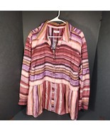 Westbound Woman 1X Blouse Shirt Purple Pink Watercolor Stripe Tencel Long Sleeve - €20,68 EUR
