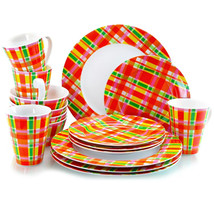 Oui by French Bull 16 Piece Plaid Multicolor Round Porcelain Dinnerware Set - £47.51 GBP