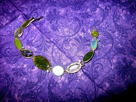 Vintage LIZ CLAIBORNE silver color and green,foldover clasp bracelet - £14.15 GBP