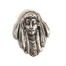 Egyptian Revival Princess Brooch Art Nouveau Gypsy Pendant Pin Silver Tone Vtg - £76.09 GBP