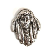 Egyptian Revival Princess Brooch Art Nouveau Gypsy Pendant Pin Silver To... - £77.08 GBP