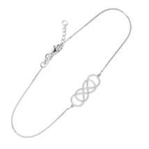14K Solid White Gold Double Knot Infinity Love Adjustable Bracelet - £176.93 GBP