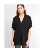 Vince Black Tunic Top Double V Short Sleeve Open Front Minimalist Size S - $31.68