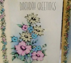 Mid Century Modern Birthday Greeting Card Pink Blue Yellow Flowers Vintage Retro - £7.13 GBP