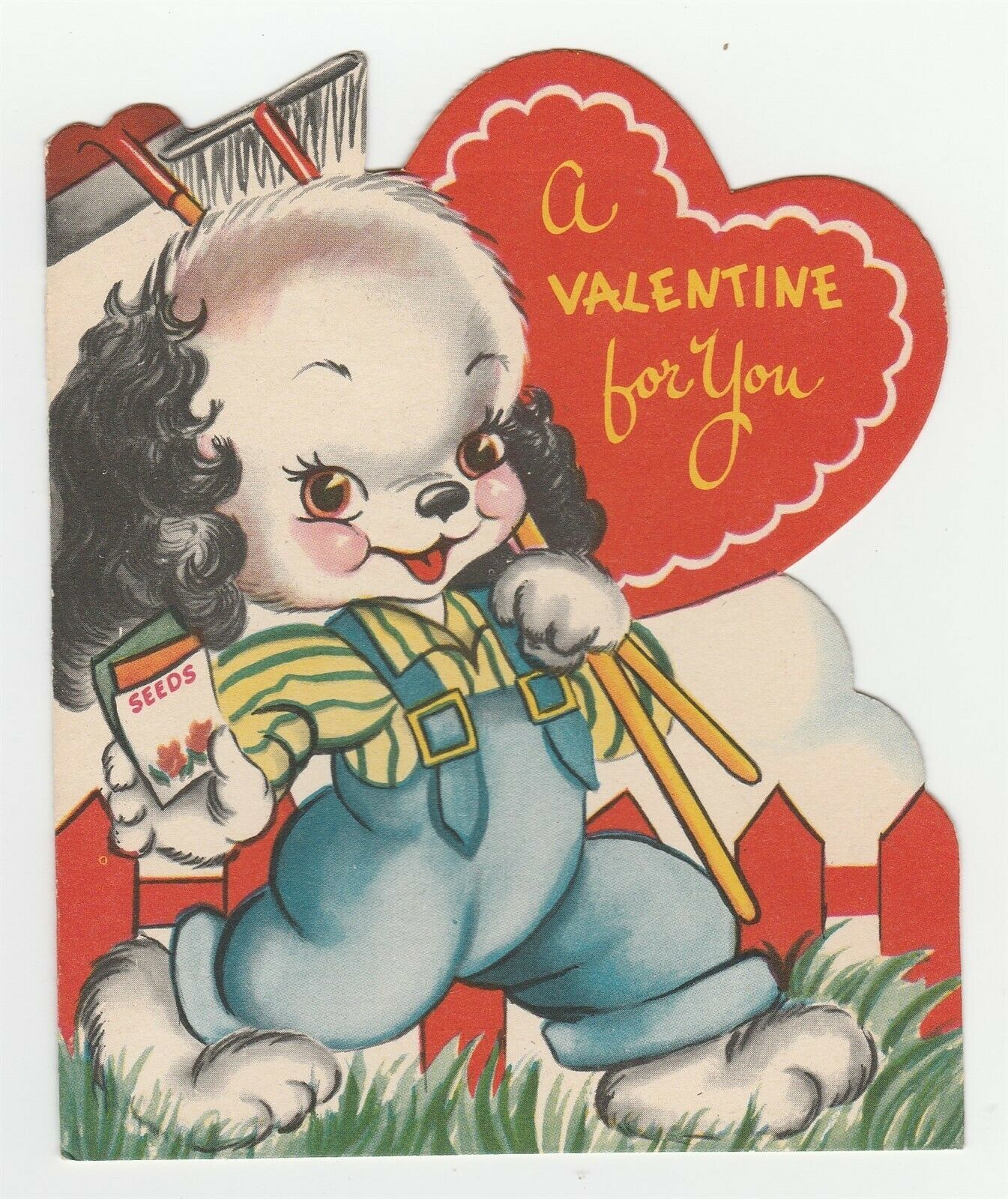 Vintage Valentine Card Dog Gardening American Greeting Die-Cut - £7.78 GBP