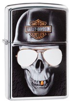 Zippo Lighter 29739 - Harley Davidson Motor Cycles Skull &amp; Logo Emblem Chrome - £29.01 GBP