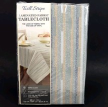 Twill Striped Laminated Fabric Tablecloth Oblong 60&quot; x 104&quot; Striped Blue... - $32.57