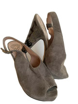 Vince Camuto Suede 4&quot; Heels Sz 7.5B / 37.5 peep toe slingback gray tan griege - £19.02 GBP