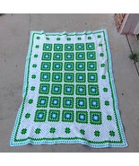 Handmade Crochet Granny Square Afghan Lap/sofa Blanket 60x45” Green Blue - $58.26 CAD