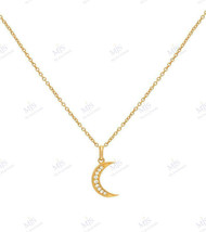 0.10CT Pave Set Moissanite Moon Charm Pendant Necklace 14K Yellow Gold Over 925 - £64.75 GBP
