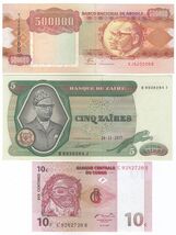 Congo, Angola, Zaire, Set Di 3 Banconote, Tutte Diverse. UNC/AUNC/XF++ - $11.67