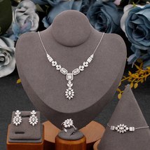 Elegant Charming Bridal Jewelry Set Cubic Zirconia Romantic Wedding Ring Necklac - £51.42 GBP