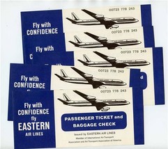 5 Unused Eastern Airlines Passenger Ticket and Baggage Check 1962 - £15.48 GBP