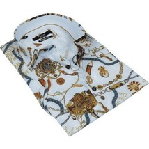 Men's Sports Shirt by MIZUMI Medallion Floral Printed Short Sleeves M648 White image 2