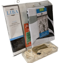 Fabric Shower Curtain InterDesign Curtain Liner Liba 12 Plastic Hooks Set New - $27.20