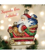 Santa In Sleigh Old World Christmas Blown Glass Collectible Holiday Ornament - $39.99