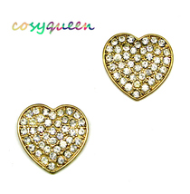 Gorgeous new gold diamante pave love heart stud pierced earrings - £7,923.87 GBP